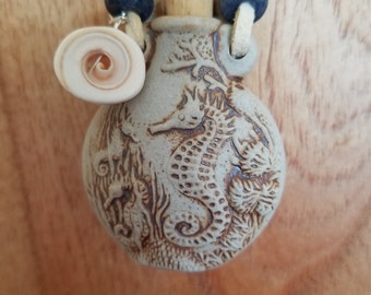 Seahorses raku potion bottle necklace