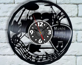 Music Clock musical wall art guitar gifts for men guitar wall art guitar decor music wall art guitar wall vinyl clock