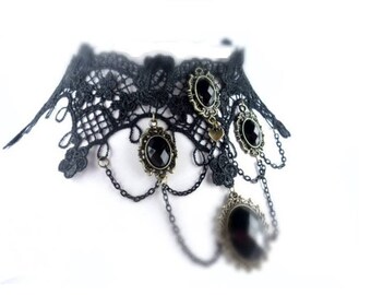 Necklace, necklace, vintage-style goiter tape, gothic,