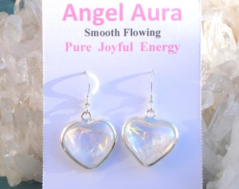 Angel Aura Heart Earrings - Pure Joyful Energy - Wrapped inSterling Silver - A Grade ! Beautiful