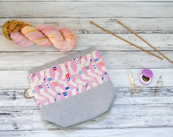 Medium Drawstring Knitting Project Bag/Crochet Project Bag: Socks in Pink Medium Drawstring Project Bag (Knitting Bag, Crochet Bag)