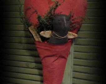 Primitive Valentine Heart Door Greeter~Handmade Folk Art Heart Decor