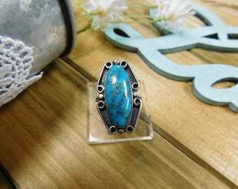 Vintage Sterling Silver Turquoise Ring Size 7 1/2
