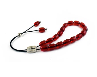 Komboloi, Worry Beads, Red Barrel Beads, Silver Plated Master Bead, Greek Worry Beads, Christmas Gifts