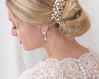 Pearl Bridal Comb, Floral Wedding Comb, Bridal Hair Comb, Wedding Hair Accessory, Crystal Hair Comb, Pearl Comb, Bridal Headpiece ~TC-2293