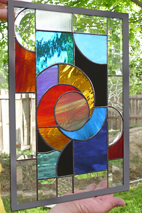 Stained Glass Window Panel Hot Solar Swirl Abstract Panel
