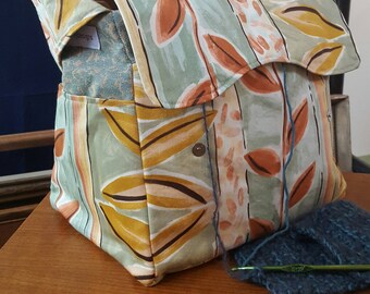Knitting Bag, Project Organizer, crochet tote, Yarn Dispenser, Yarn Storage, Women's handbag, tropical, knitting, orange bag, knit organizer