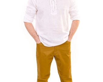 Mens gauze drawstring gauze shirt