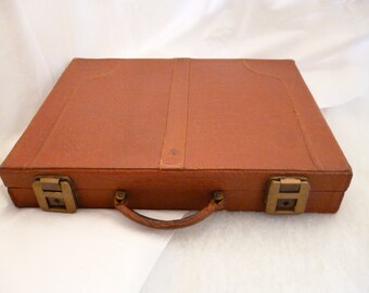Mens leather briefcase Attache case Hard shell handbag Tan Business bag Document Carry on Srurdy Travel Laptop hardshell Old Large portfolio