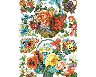 Vintage EAS Germany Die Cut Paper Scraps Of Flower Baskets EAS 3125
