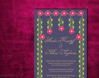 Printable Indian Wedding Invitation LOTUS FLOWER Engagement