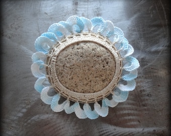 Crocheted Lace Flower Stone, Handmade, Art Object, Table Decoration, 3D, Unique Gift, Petals, Monicaj