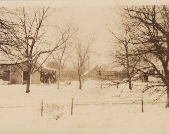 Original Vintage Photograph Snapshot House Trees in Snow 1920s