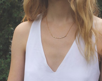 Hammered Gold Bar Necklace // 16K Gold // Minimal Necklace // Layering Necklace // Geometric Necklace // Curved Gold Bar Necklace