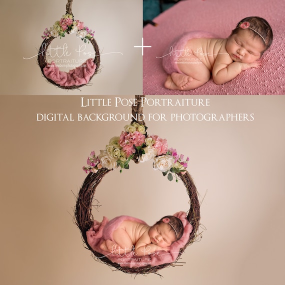 Little pose hanging vine basket pink newborn digital Little pose hanging vine basket pink newborn digital