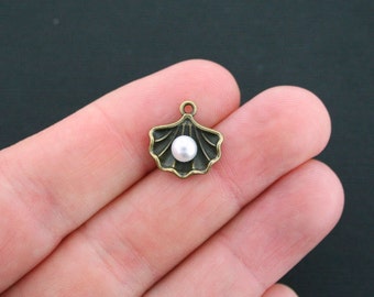 4 Shell Charms Antique Bronze Tone 2 Sided with Pearl - BC634