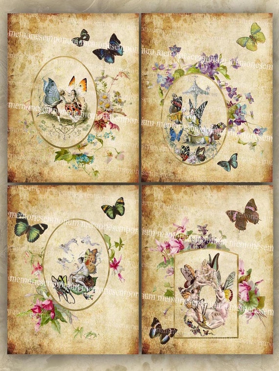 butterfly fairy clipart shabby chic decoupage antique flower