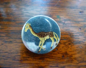 Champleve enamel Giraffe on silver button.