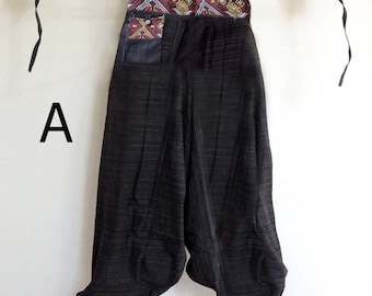 Rough cotton harem pants in a natural. Black