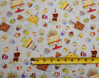 Let's Celebrate Party Cakes Cupcakes on Blue BY YARDS Henry Glass Cotton Fabric