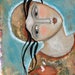 Free Shipping PRINT Mixed Media Painting Face woman ocean flying fish