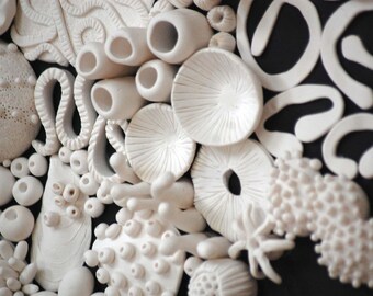 Coral Reef Wall Sculpture - Large 3D Coral Wall Installation Nautical Ocean Framed Large Wall Art Clay Mural