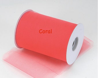 CORAL, 6"x100 Yards, 300 Feet, Tulle Spool, Tulle Fabric, Tutu Tulle, Tutu dress tulle, Wedding Tulle, Tulle.