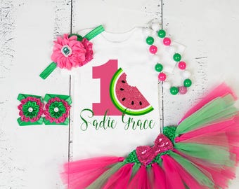 WATERMELON BIRTHDAY OUTFIT,1st Birthday Watermelon Tutu,Personalized Tutu Outfit,Girls First Birthday,Watermelon Birthday Set
