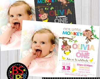 Monkey Birthday Invitation , Monkey Birthday Party , Monkey Invitation, Monkey party invite