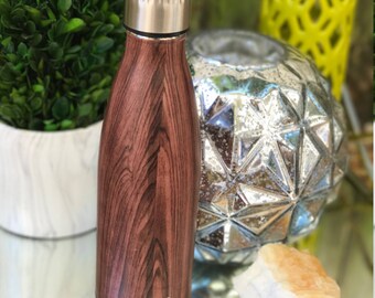 Water Bottle, Insulated Water Bottle, Monogram, Gift, Stainless Steel, Custom, Personalized, Wood, 17 oz, Hot cold, Zixx, Swell,