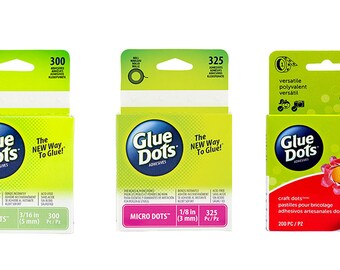 Craft Glue Dots - 3 sizes - 1/2 inch - Mini 3/16 - Micro 1/8 GlueDots fnt