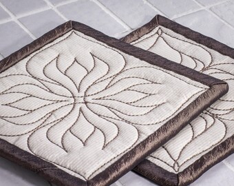 Fabric Drink Coasters. Quilted Drink Coasters set of 2