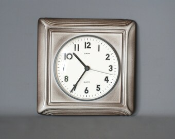 WEST GERMAN Ceramic Wall Clock by EUROPA, German Kitchen Clock, Taupe Ceramic Clock, Brown Ceramic Clock, Brown Kitchen Clock, Brown Clock