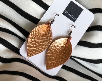 Copper metallic (sm) leather leaf earrings