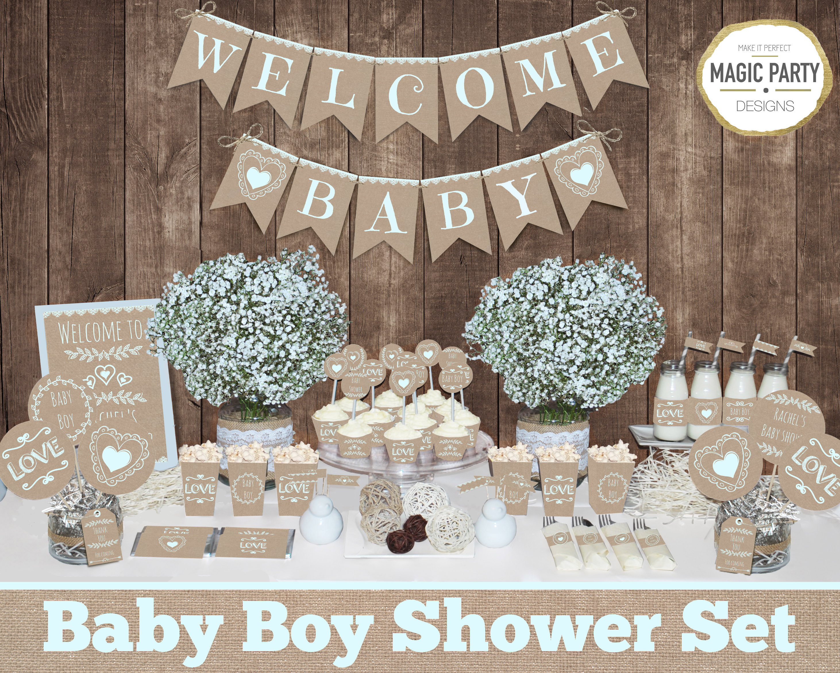  Rustic Baby shower decorations  printable Boy baby  shower 