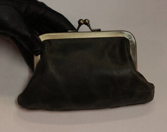 Large Miriam Vintage Charcoal Kiss Clip Purse