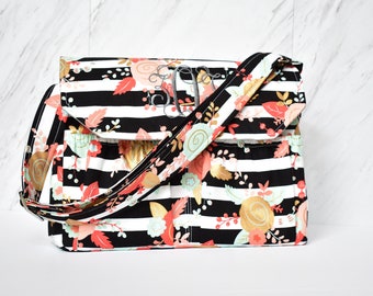 Personalized Floral and Gray Padded DSLR Camera Bag in Mint Pink Coral Gold Canon Rebel T3i EOS 55mm Monogrammed Bag