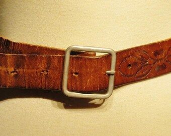 Distressed Vintage Tooled Leather Belt 003