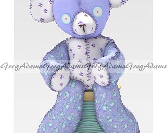 Teddy Bear, Lavender, Blue Floral, White & Green 12 x 18 Print