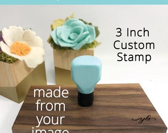 3 inch Custom Rubber Stamp, Logo Stamp, Your 'Design' Stamp, Robins Egg Blue, Wooden Rubber Stamp, Personalized Rubber Stamp, Logo Stamp