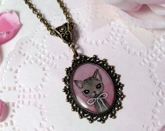 Necklace. Kitten. Original art.