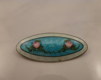 Antique Vintage Sterling Enamel Brooch Pin.