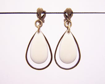 Sequin white enamel clip earrings