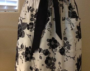 Elegant Black and White Floral Half Apron