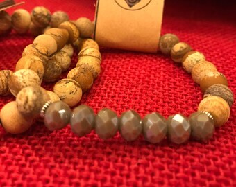 Crystal & Picture Jasper Beaded Bracelet