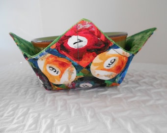 Microwave Bowl Cozy, Soup Bowl Warmer, Ice Cream Bowl Holder, Modern Pool Balls, Bowl Cozie, Reversible, Fabric Cozy, Hot Cold Bowl Cover