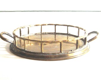 Brass Tray with Faux Bamboo Rail, Small Brass Tray, Round Brass Tray