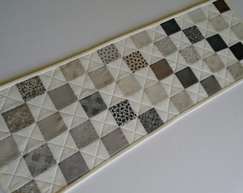 Modern Quilted Table Runner, Quilted Table Topper in Black Gray Ivory, Contemporary Table Quilt, Coffee Table Runner, Masculine Decor