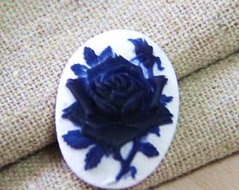 6 pcs of resin rose cameo-18x25mm- -0161-2-cobalt on white