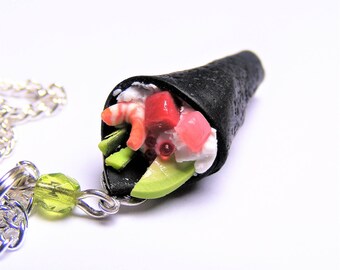 Food Jewelry Sushi Pendant, Sushi necklace, Sushi charm, Temaki Sushi, Miniature Food, Mini Food, Sushi Jewelry, Food Jewellery, Kawaii